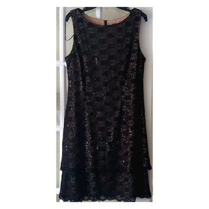 Black Lace and Sequins Sleeveless Shift Dress size 16